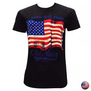 NWT LAND OF THE FREE FLAG MEN'S BLACK CREW NECK SHORT SLEEVE T-SHIRT SIZE L